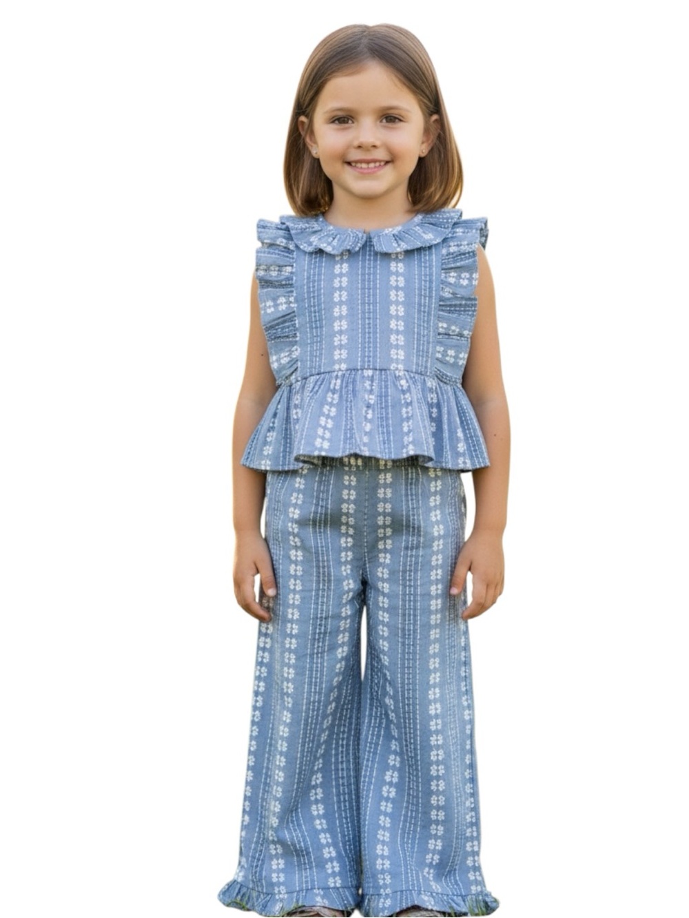 Cat & Jack - NWT - Blue Floral Stripe Girls Matching Top and Pants Set